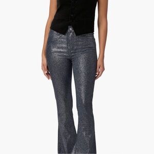 PAIGE Women's Glittery Navy Silver Flare Jeans